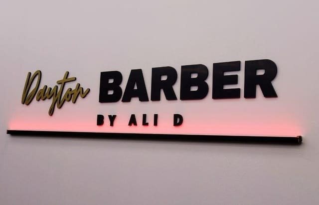 Dayton Barber by Ali D wall sign inside the shop